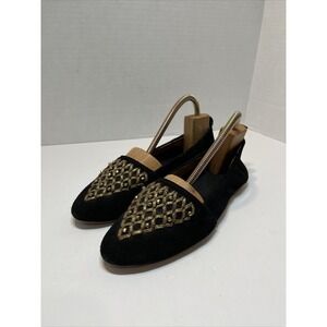 LATIGO Womens UNITY Embellished Black Gold Flats 8.5 M Boho Festival Retro Comfy